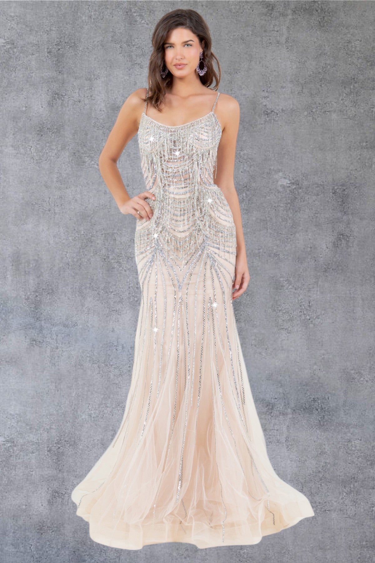 Stone Dangles Strap Sheath Party Dress by Cinderella Couture USA AS8192J