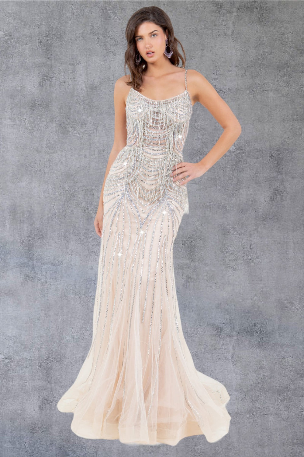 Stone Dangles Strap Sheath Party Dress by Cinderella Couture USA AS8192J
