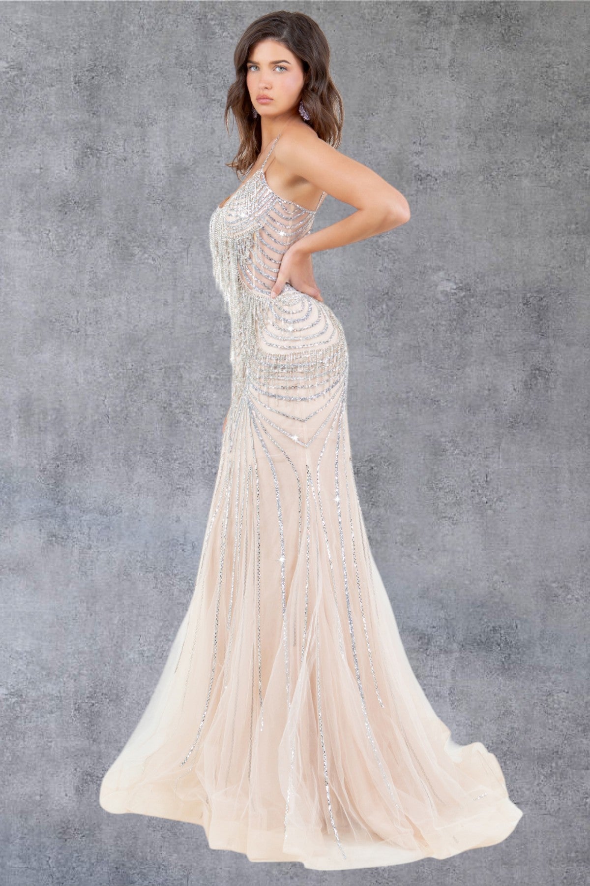 Stone Dangles Strap Sheath Party Dress by Cinderella Couture USA AS8192J