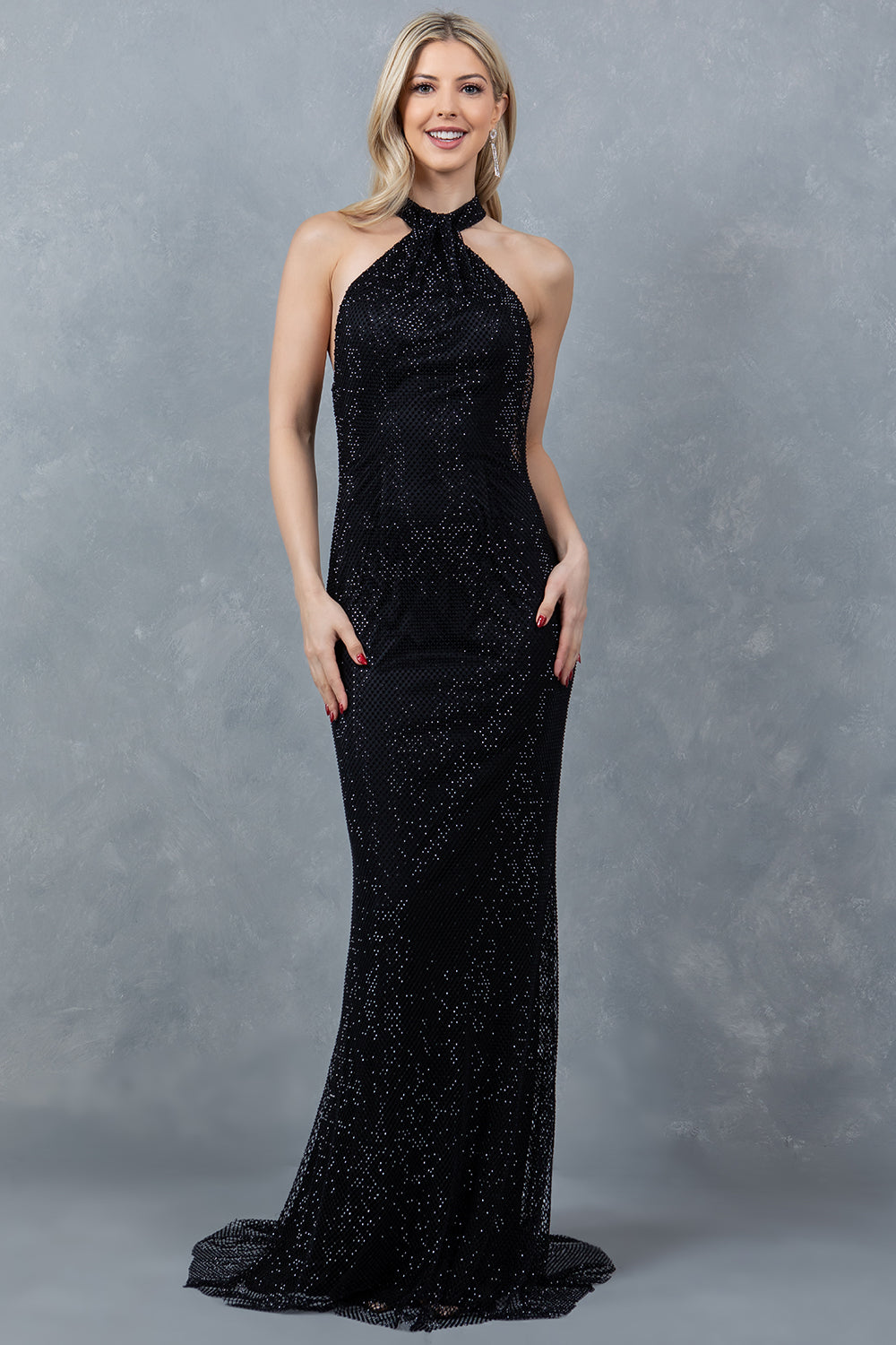Beaded Halter Neckline Party Dress by Cinderella Couture USA AS8217J Black / 4/XS Beaded Halter Neckline Party Dress by Cinderella Couture USA AS8217J Black / 4/XS