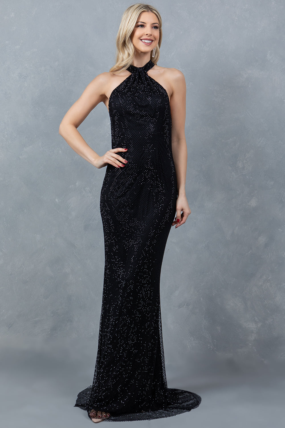 Beaded Halter Neckline Party Dress by Cinderella Couture USA AS8217J