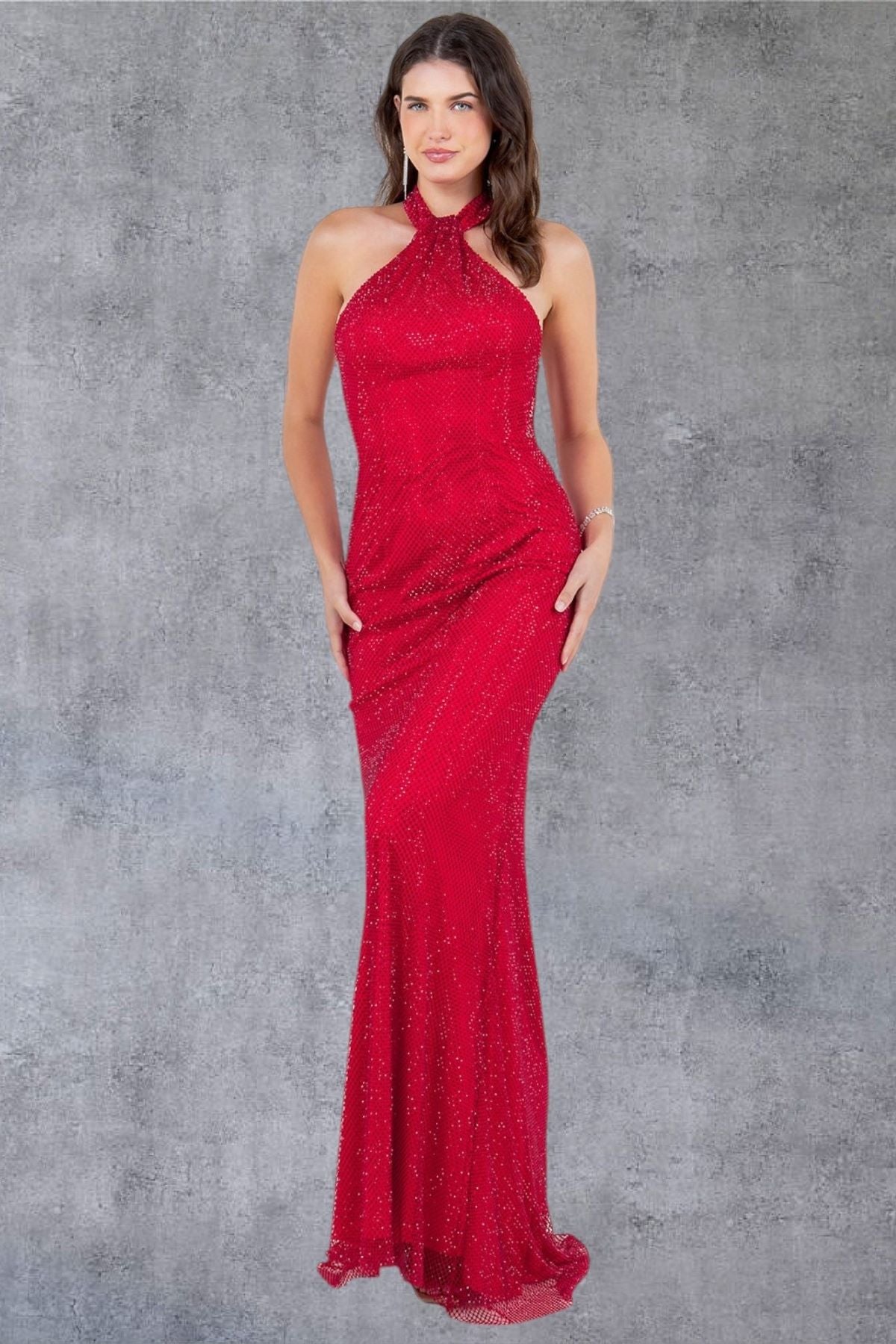 Beaded Halter Neckline Party Dress by Cinderella Couture USA AS8217J