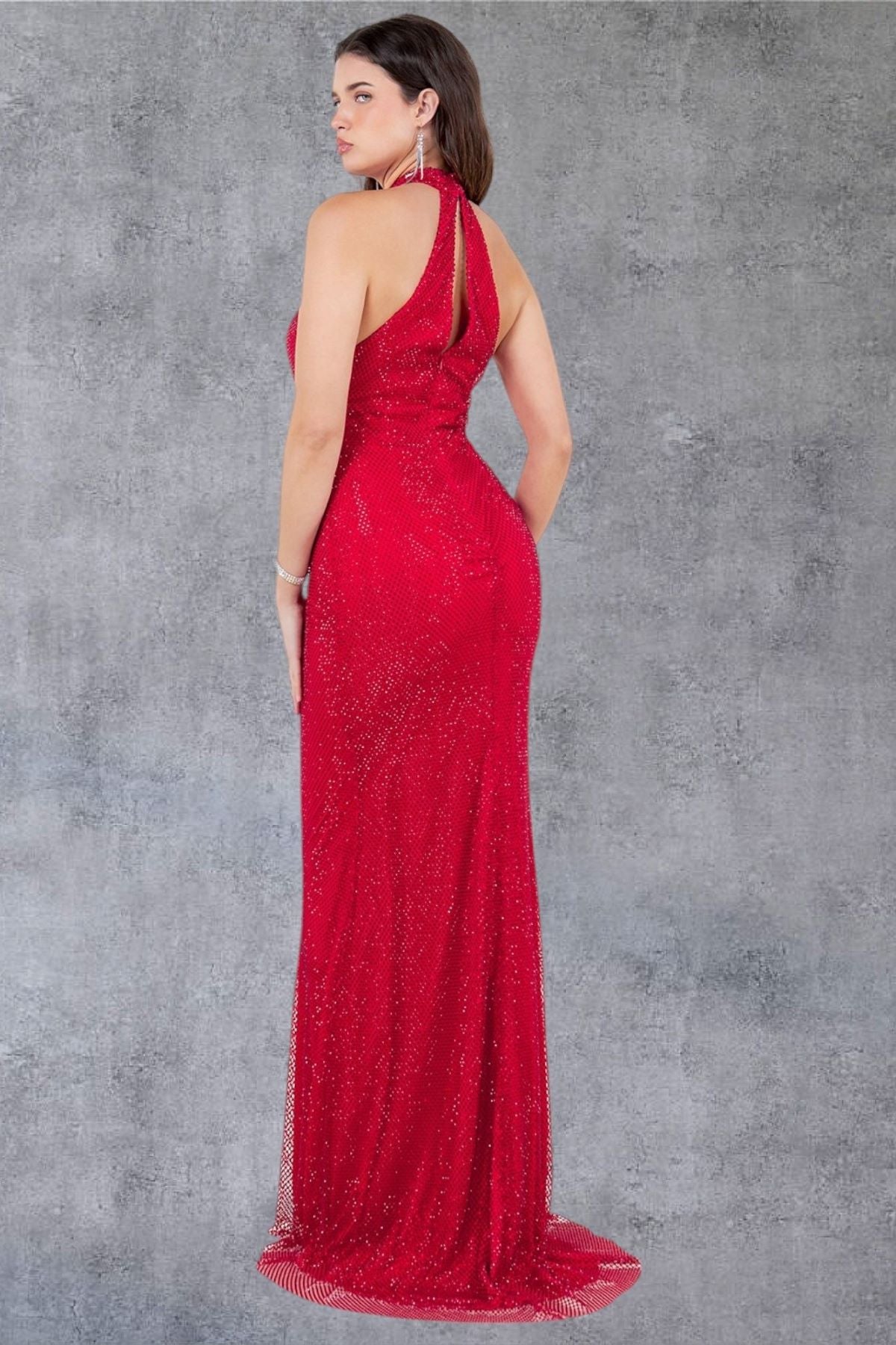 Beaded Halter Neckline Party Dress by Cinderella Couture USA AS8217J
