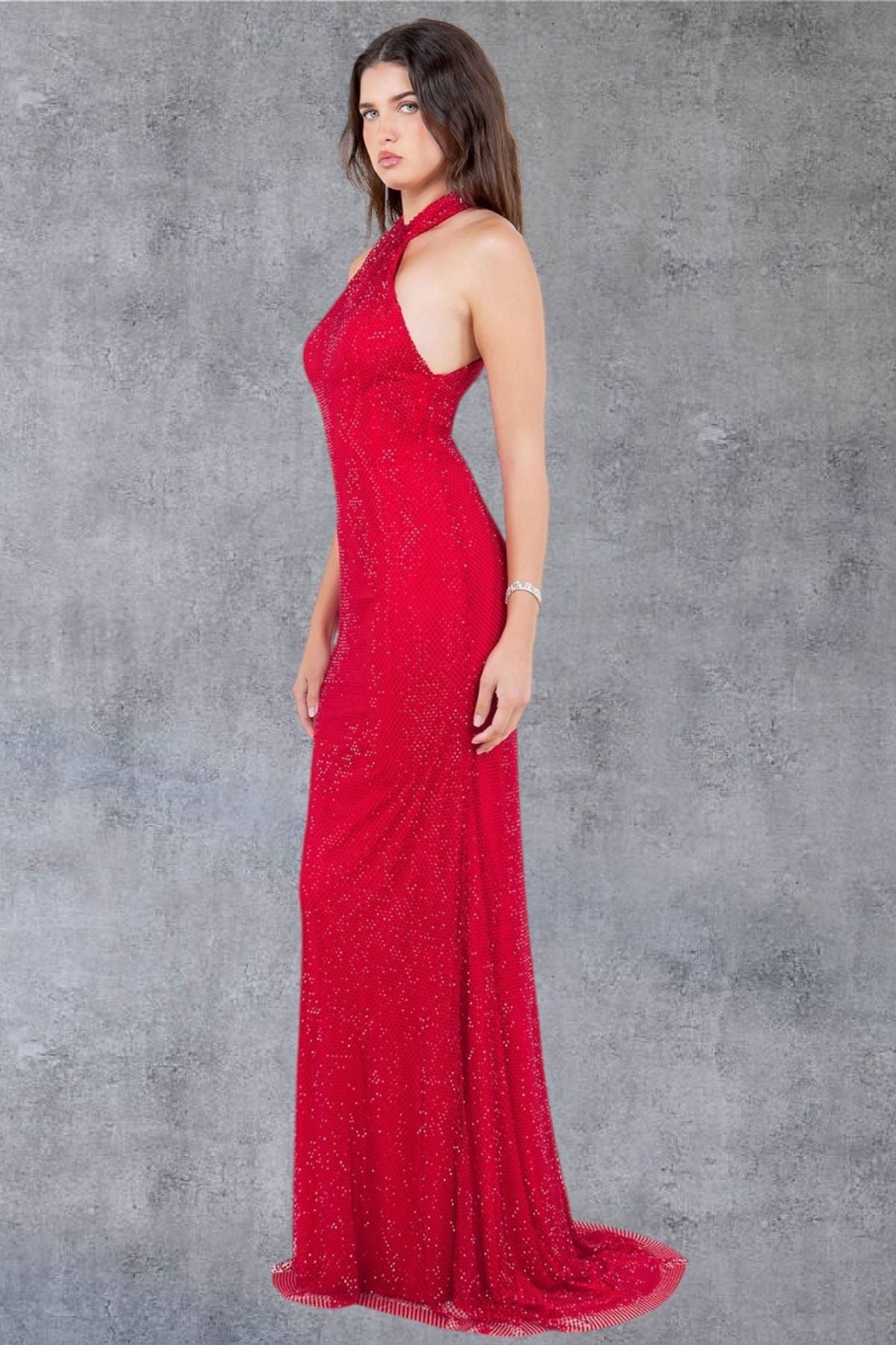 Beaded Halter Neckline Party Dress by Cinderella Couture USA AS8217J
