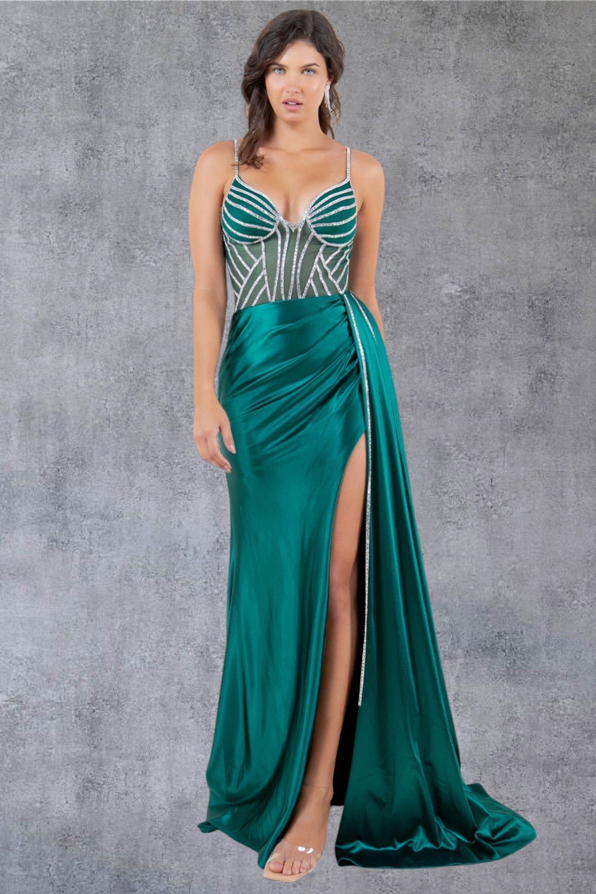 Beaded Illusion V-Neckline Sheath Party Dress by Cinderella Couture USA AS8219J