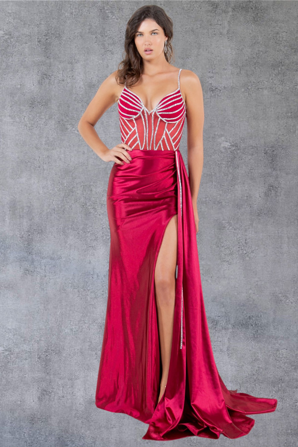 Beaded Illusion V-Neckline Sheath Party Dress by Cinderella Couture USA AS8219J