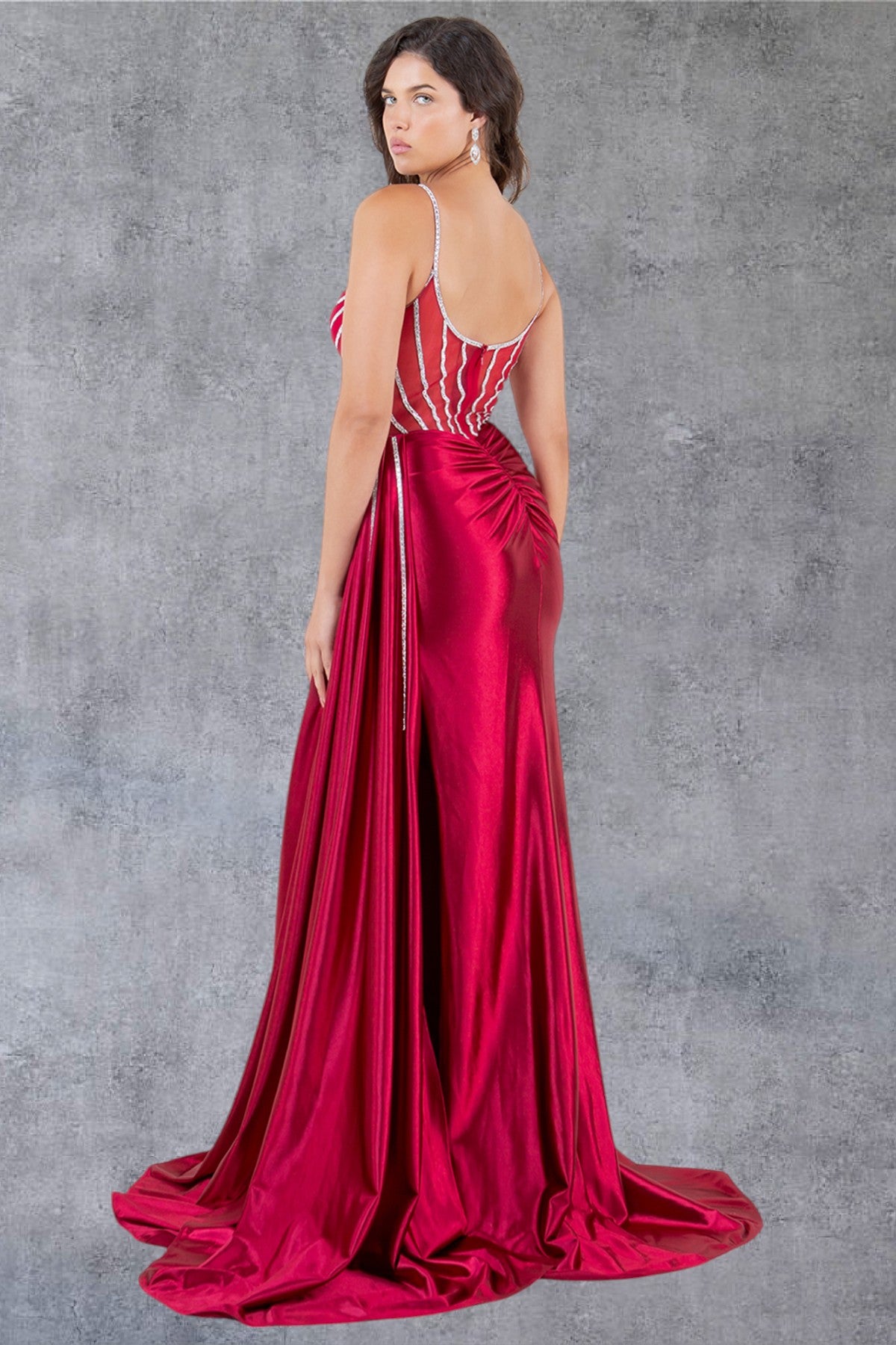 Beaded Illusion V-Neckline Sheath Party Dress by Cinderella Couture USA AS8219J