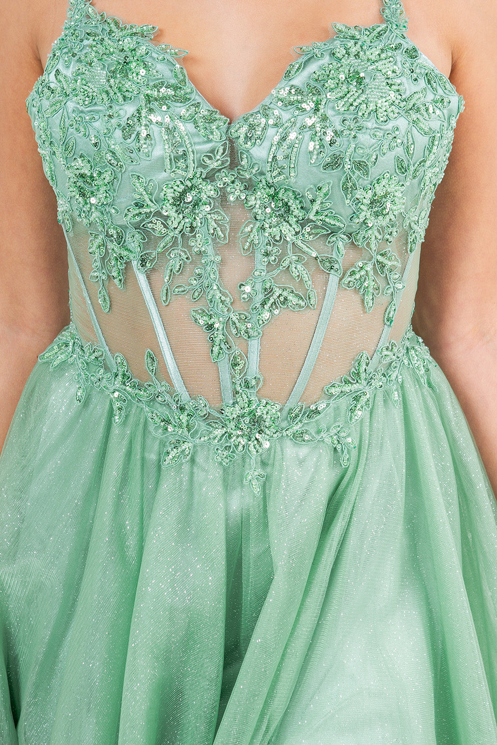 Glitter V-Neckline A-Line Party Dress by Cinderella Couture USA AS8238J
