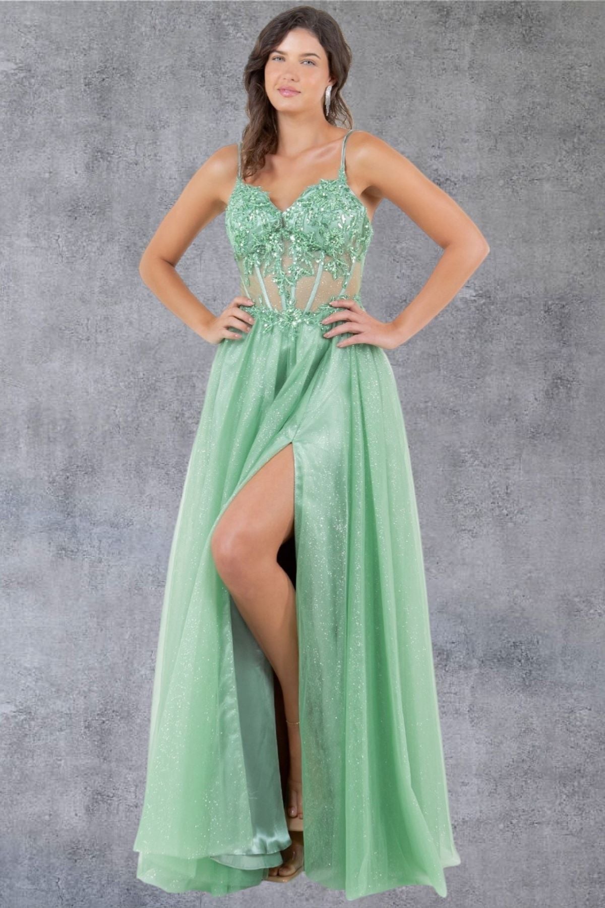 Glitter V-Neckline A-Line Party Dress by Cinderella Couture USA AS8238J