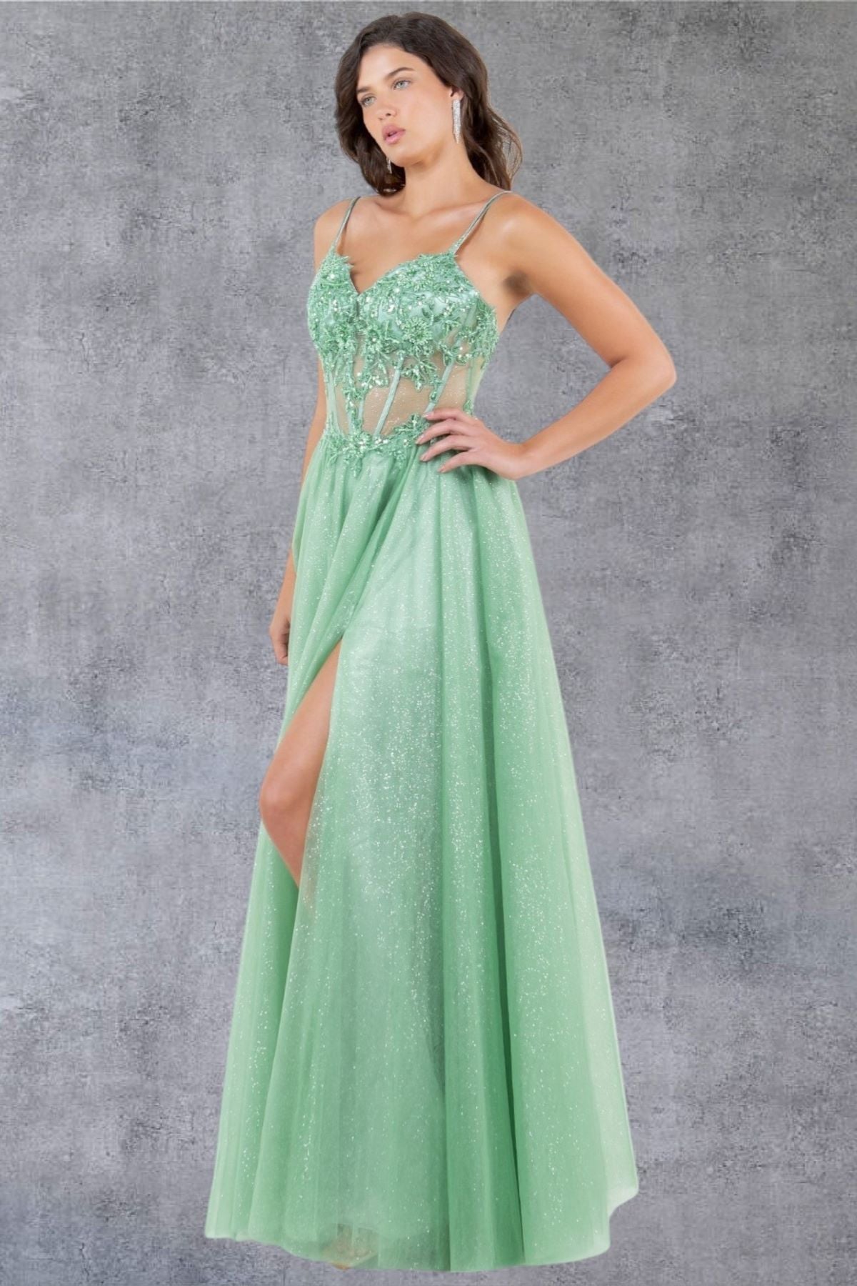 Glitter V-Neckline A-Line Party Dress by Cinderella Couture USA AS8238J