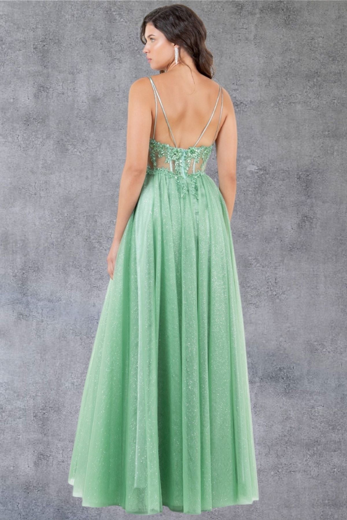 Glitter V-Neckline A-Line Party Dress by Cinderella Couture USA AS8238J