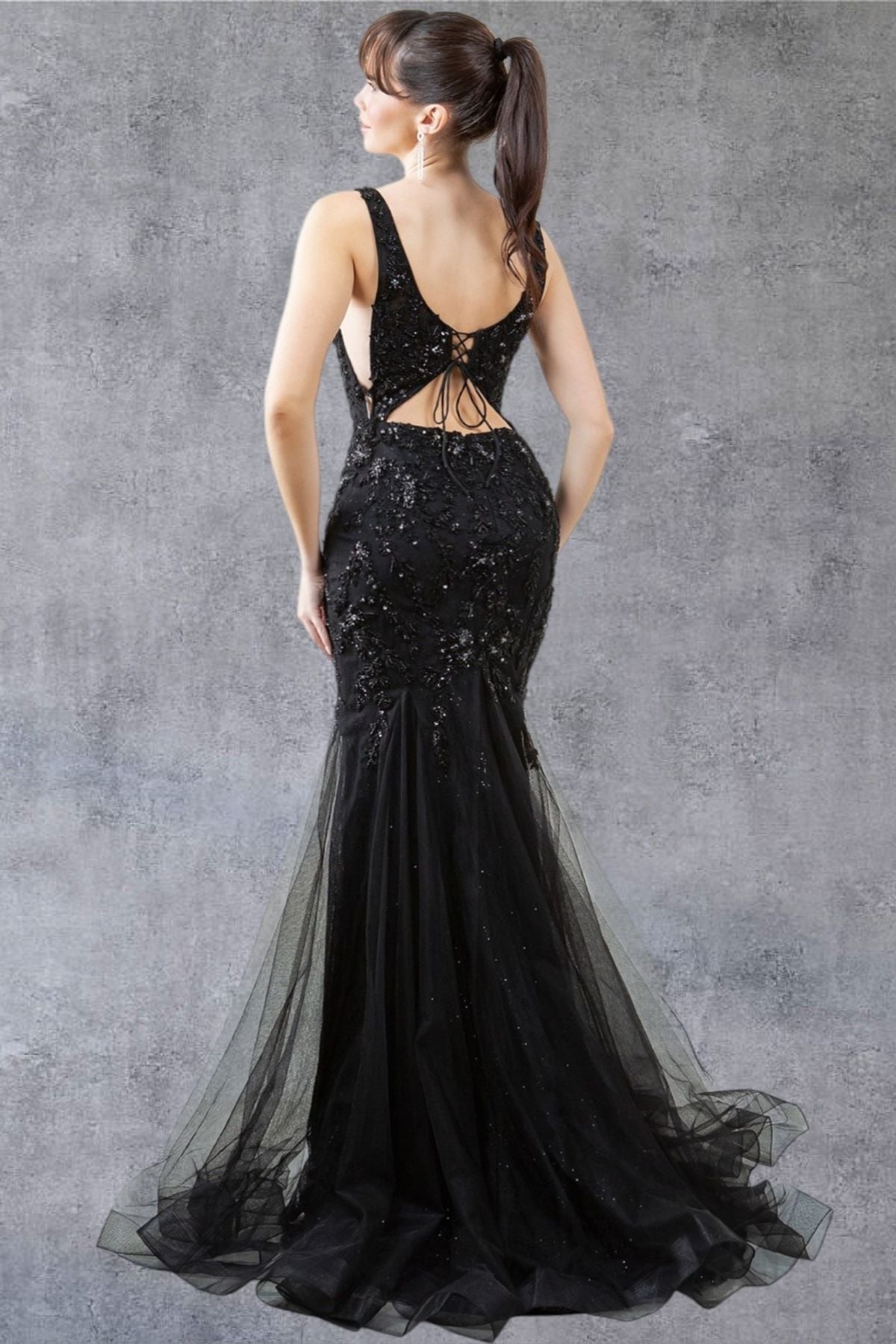 Plunging Neckline Leg Slit Mermaid Party Dress by Cinderella Couture USA AS8241J