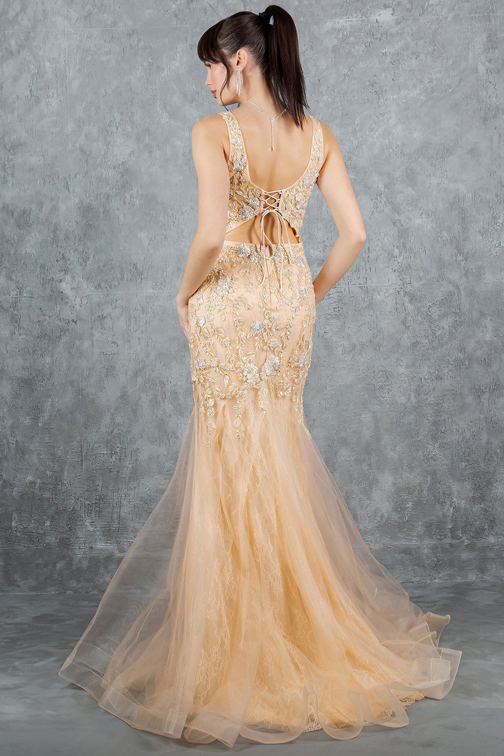 Plunging Neckline Leg Slit Mermaid Party Dress by Cinderella Couture USA AS8241J