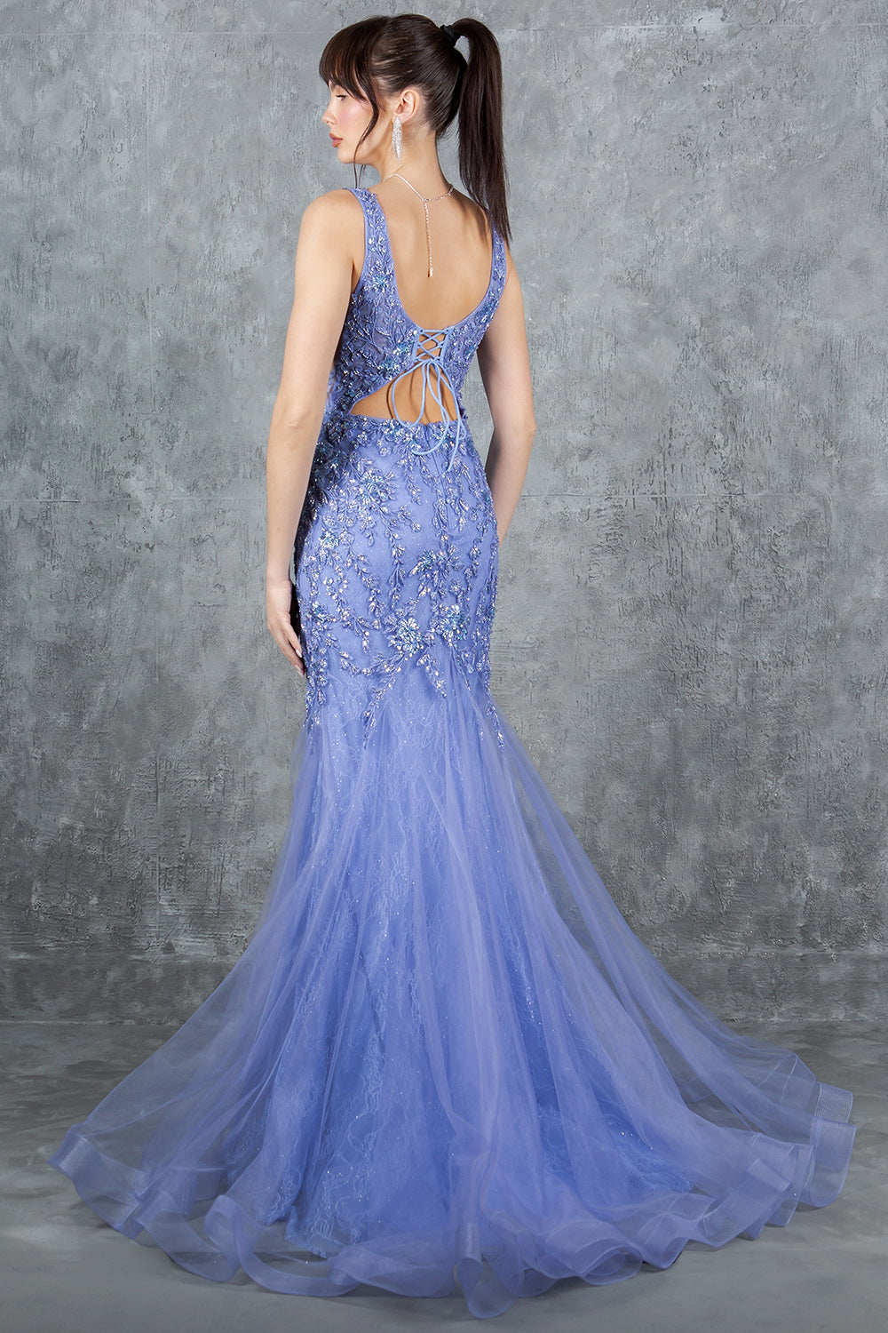 Plunging Neckline Leg Slit Mermaid Party Dress by Cinderella Couture USA AS8241J