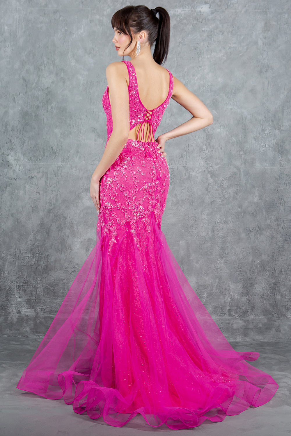 Plunging Neckline Leg Slit Mermaid Party Dress by Cinderella Couture USA AS8241J