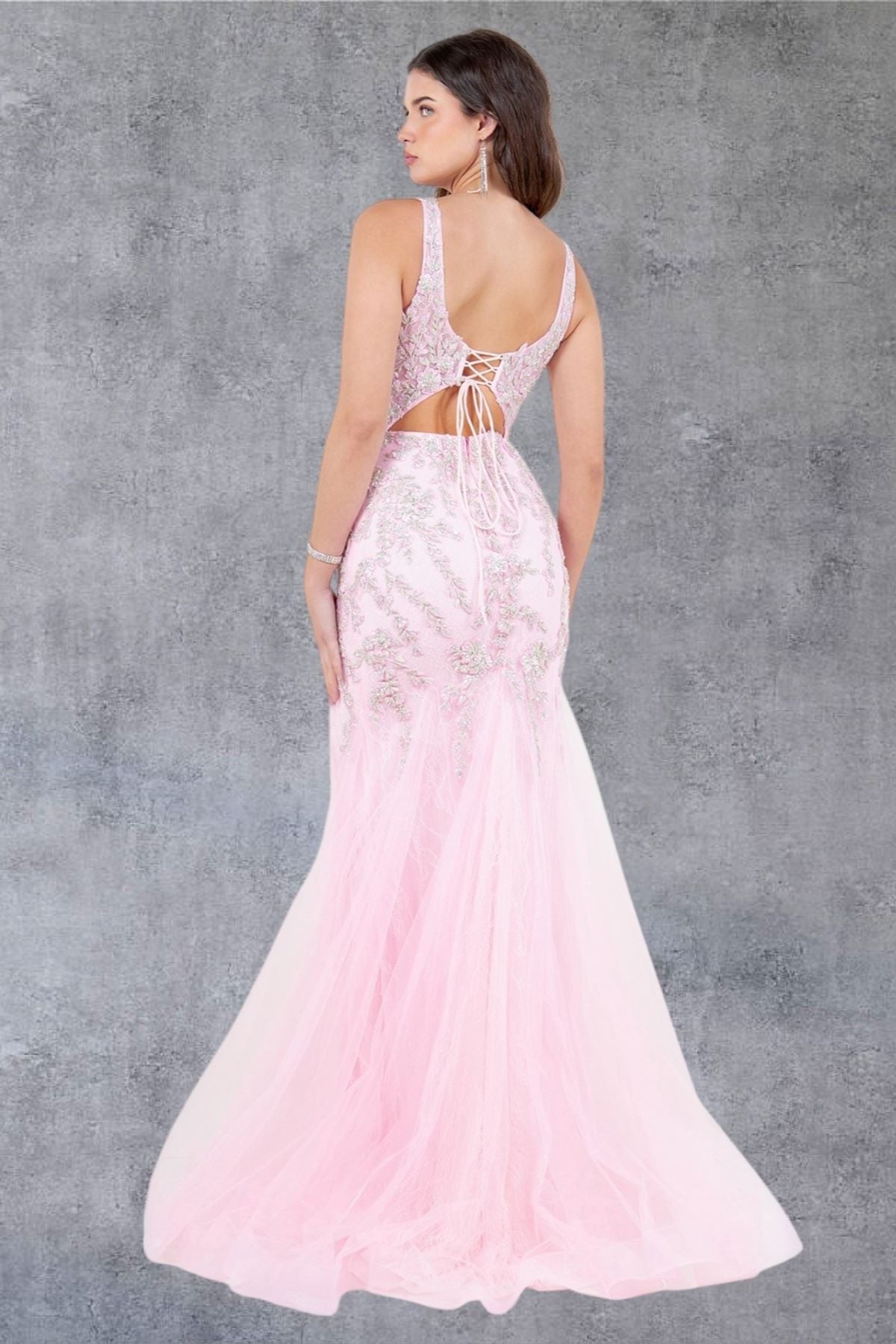 Plunging Neckline Leg Slit Mermaid Party Dress by Cinderella Couture USA AS8241J