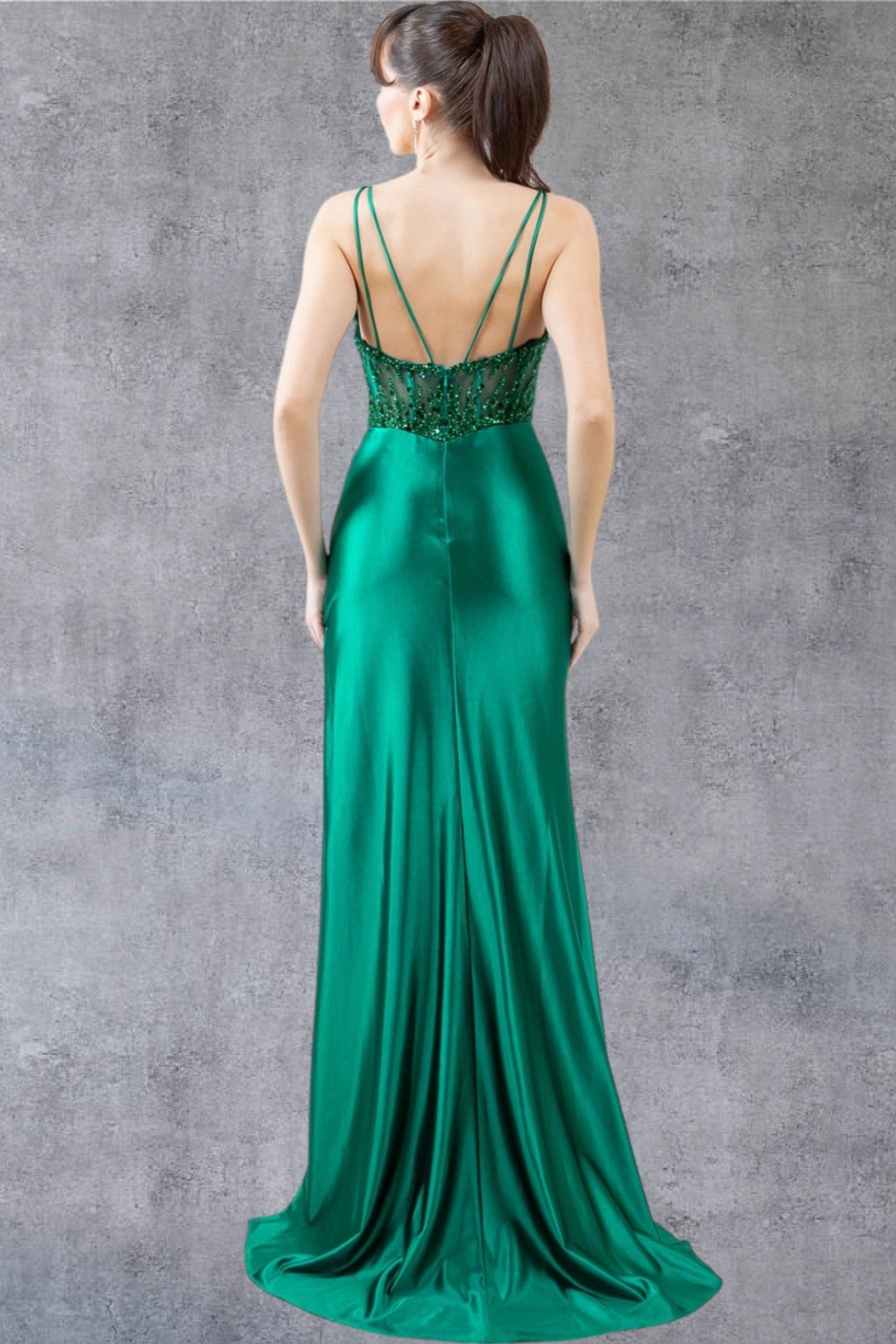 Beaded Satin Sweetheart Neckline Party Dress by Cinderella Couture USA AS8247J