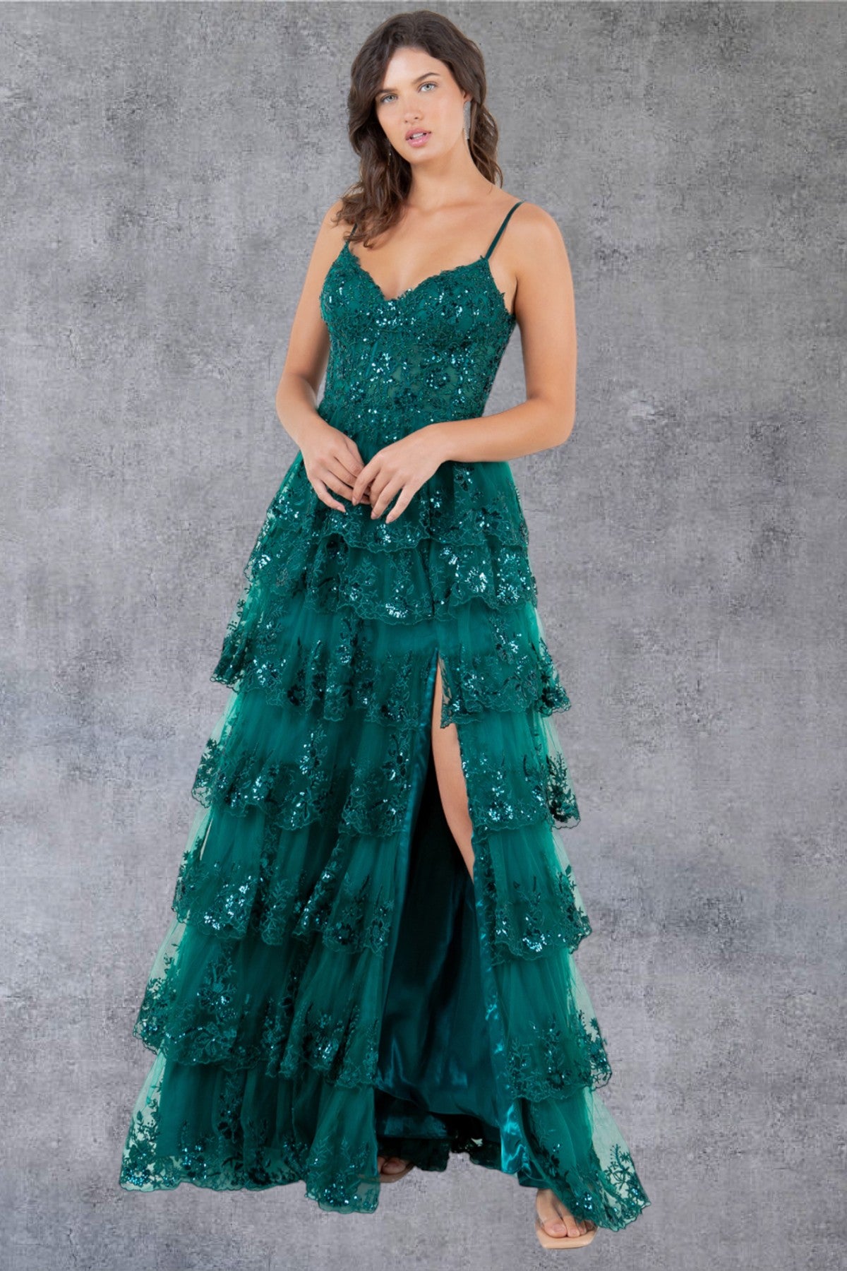Sequin A-Line Leg Slit Party Dress by Cinderella Couture USA AS8248J