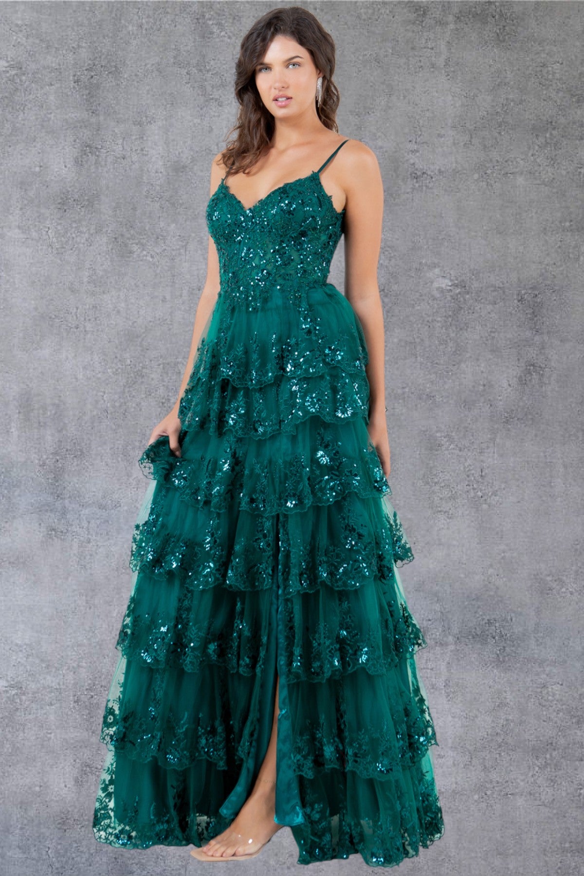 Sequin A-Line Leg Slit Party Dress by Cinderella Couture USA AS8248J