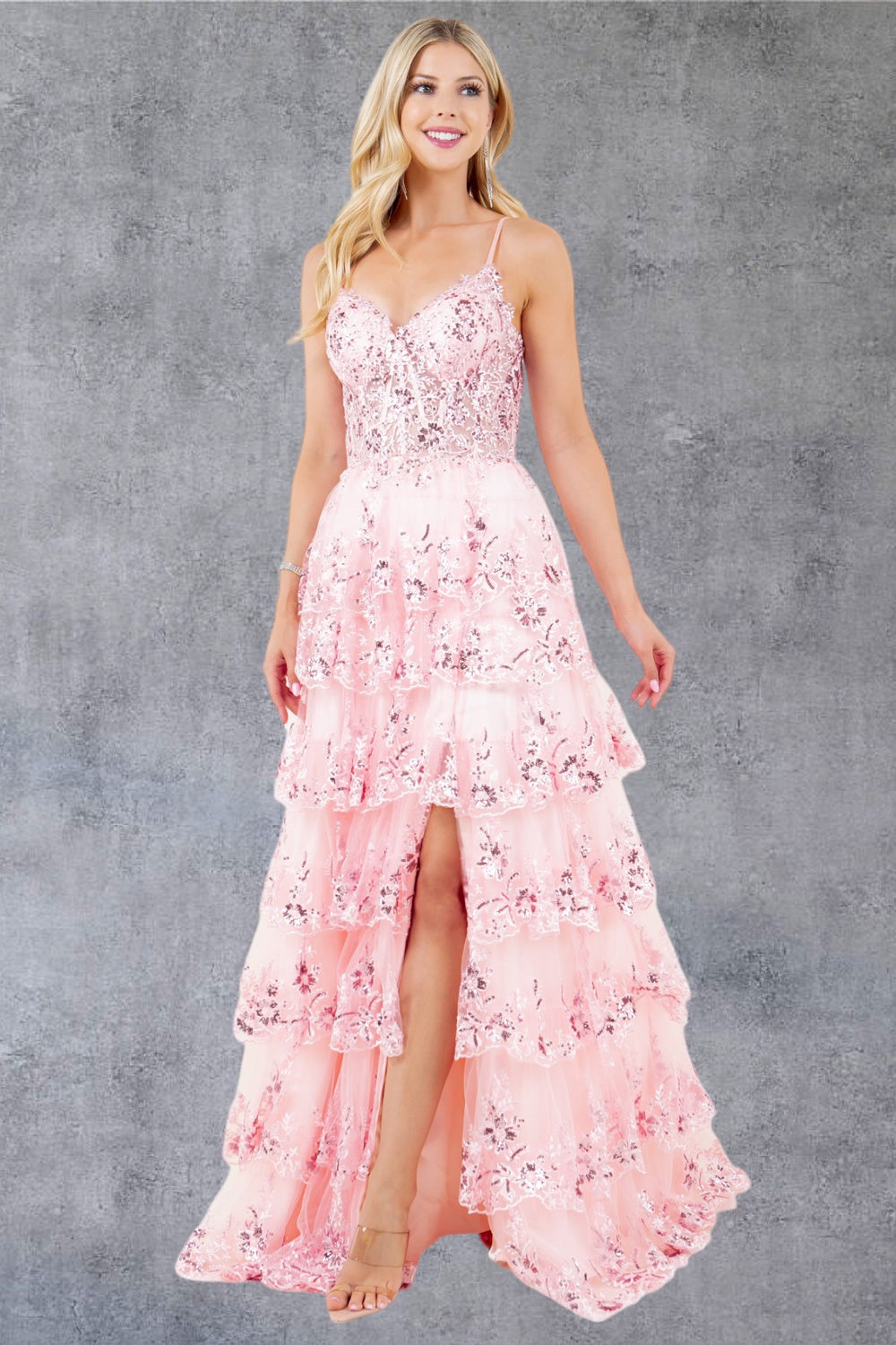 Sequin A-Line Leg Slit Party Dress by Cinderella Couture USA AS8248J
