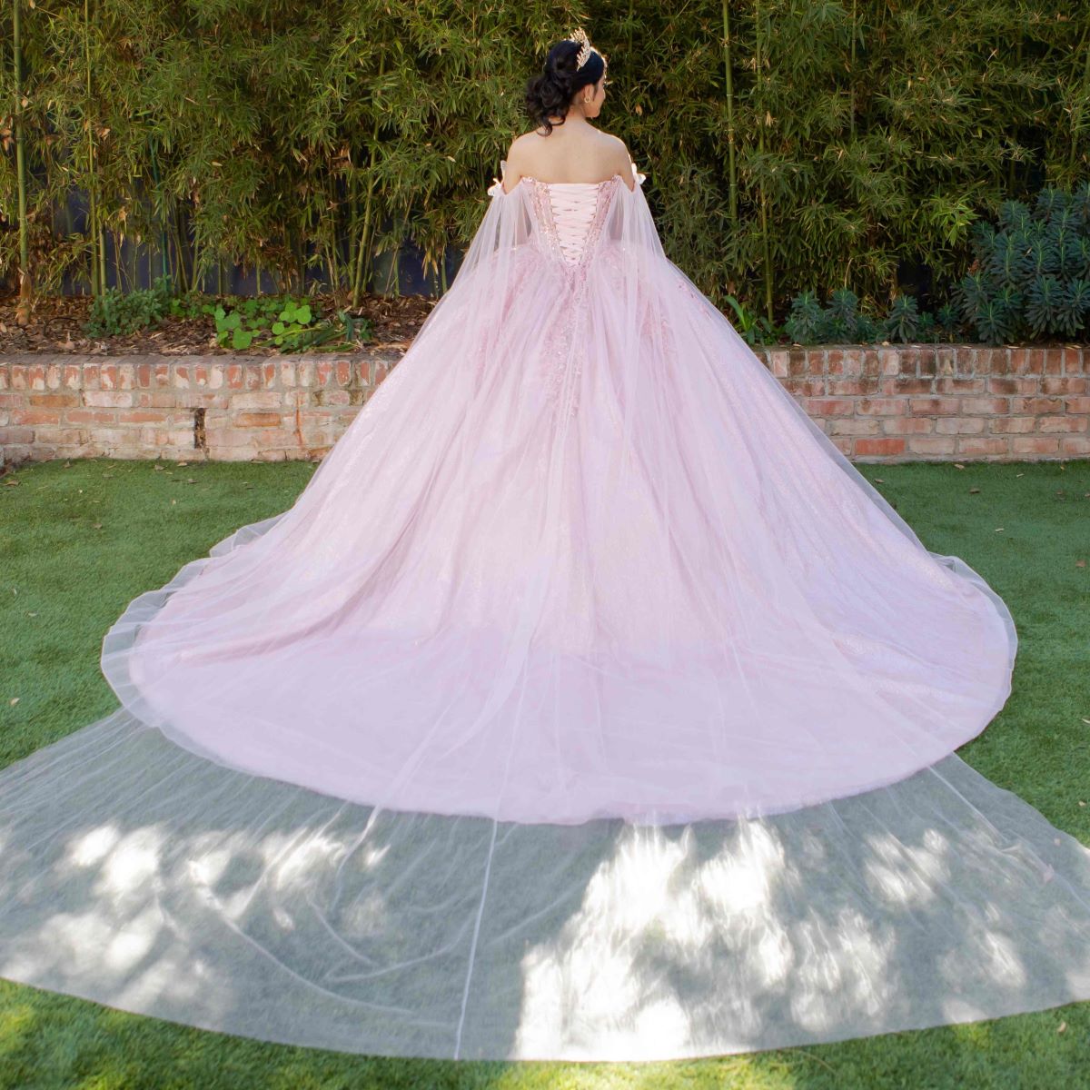 Broach Off Shoulder Cape Quinceanera Dress by Cinderella Couture USA AS8270J