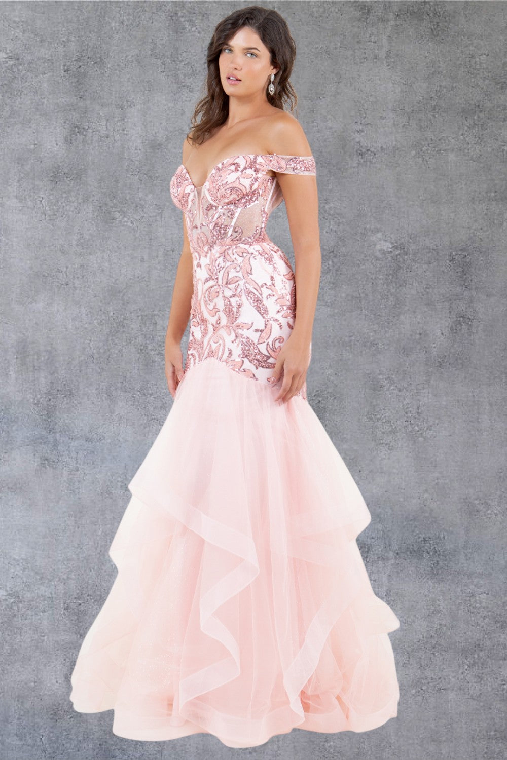 Off Shoulder Mermaid Party Dress by Cinderella Couture USA AS8274J