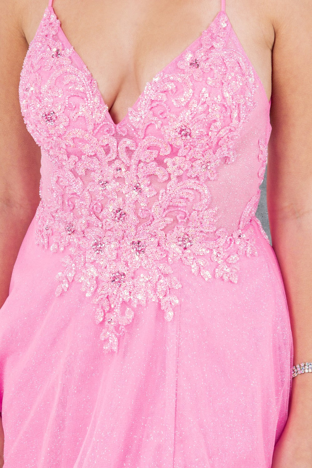 Open Back V-Neckline A-Line Party Dress by Cinderella Couture USA AS8275J