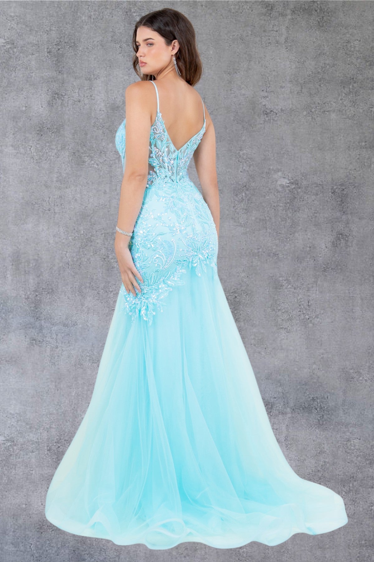 Embroidery Plunging Neckline Mermaid Party Dress by Cinderella Couture USA AS8276J