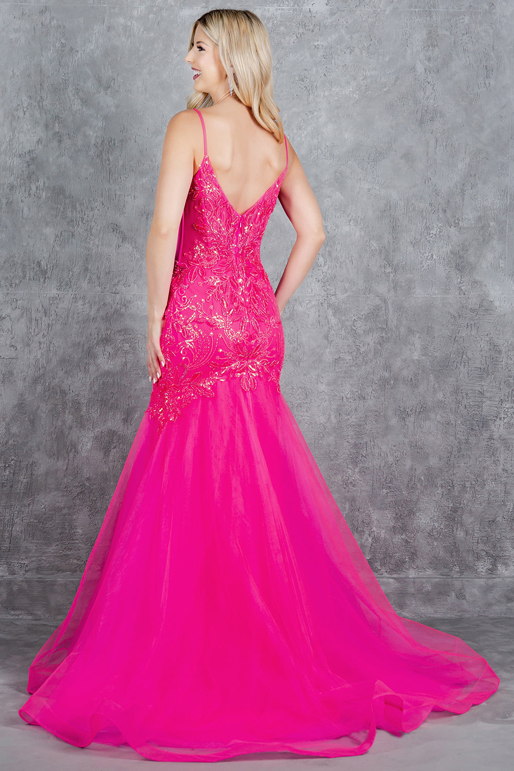 Embroidery Plunging Neckline Mermaid Party Dress by Cinderella Couture USA AS8276J