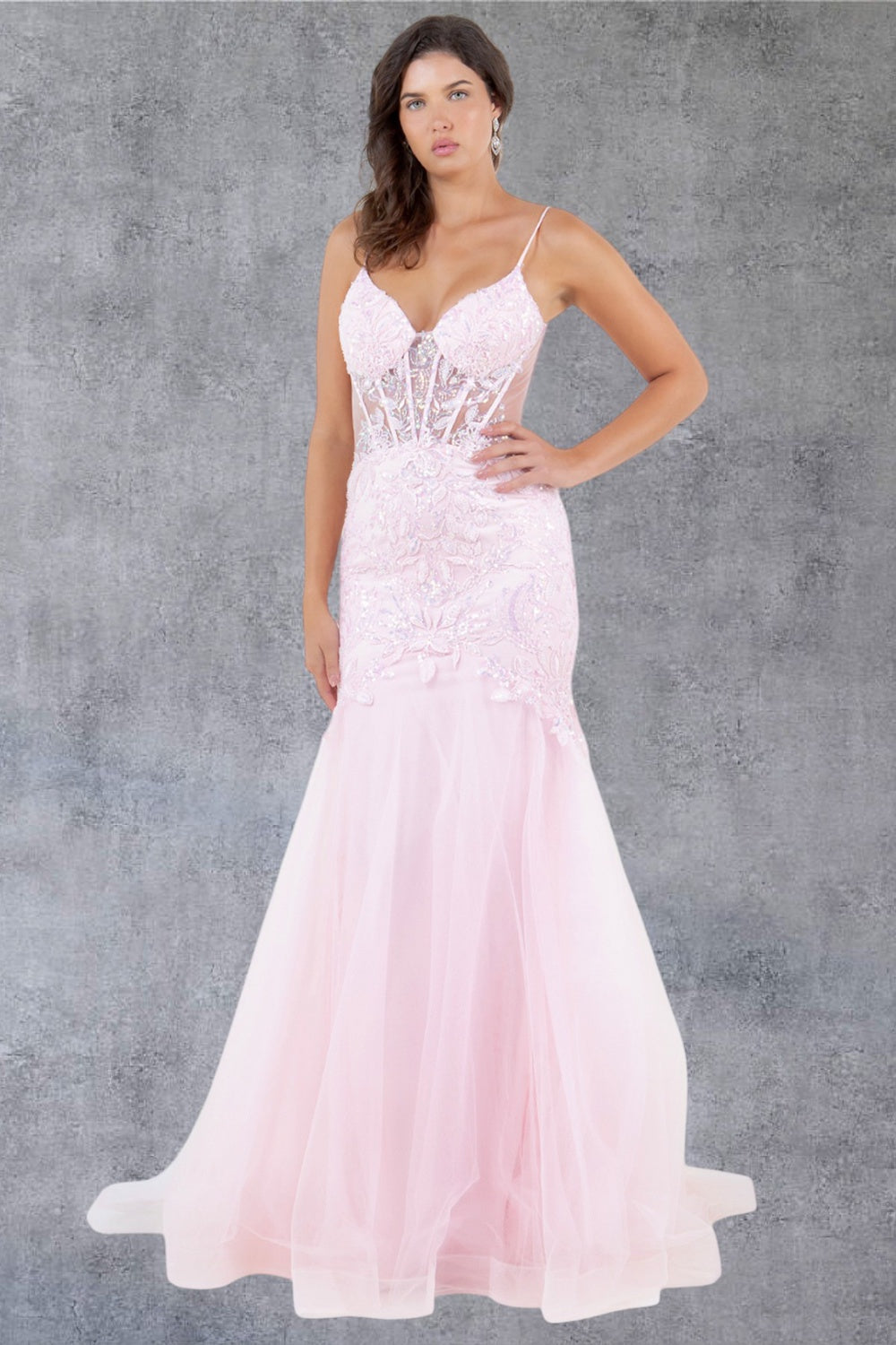 Embroidery Plunging Neckline Mermaid Party Dress by Cinderella Couture USA AS8276J