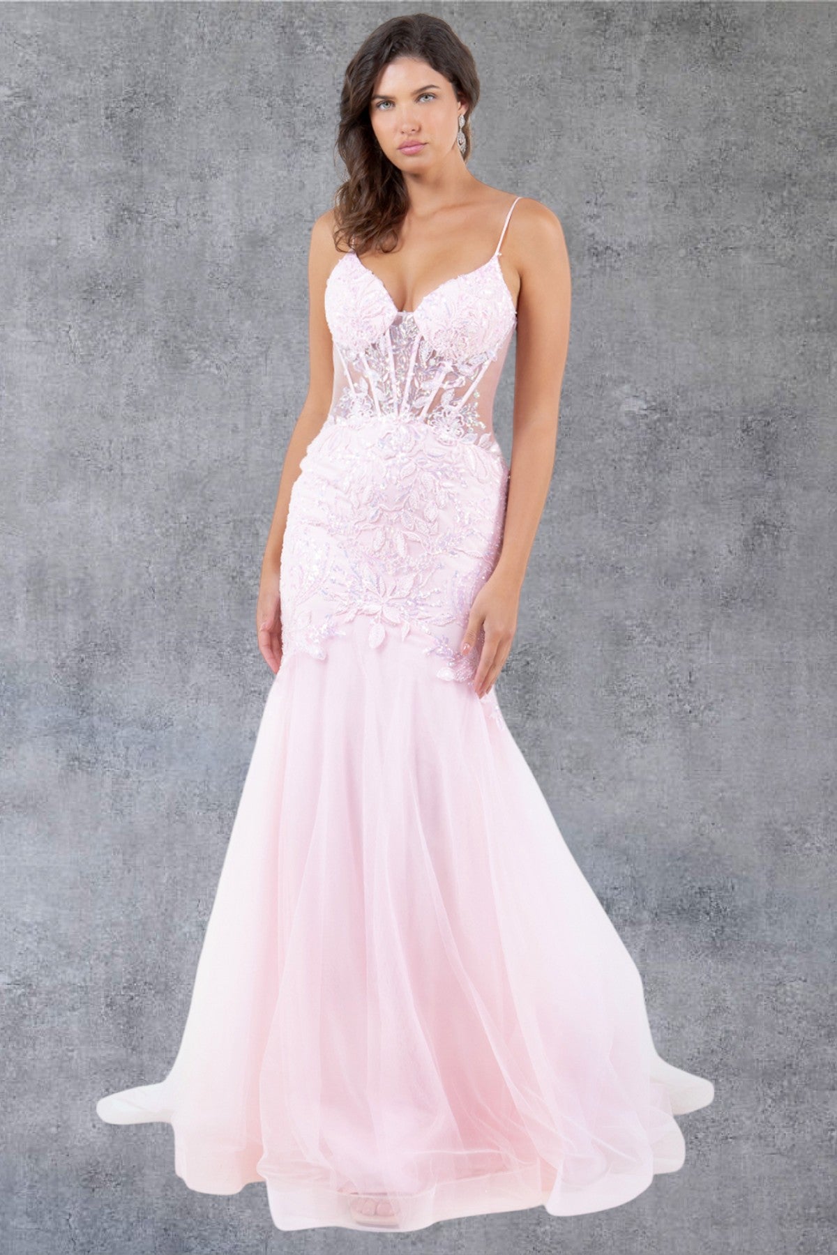 Embroidery Plunging Neckline Mermaid Party Dress by Cinderella Couture USA AS8276J