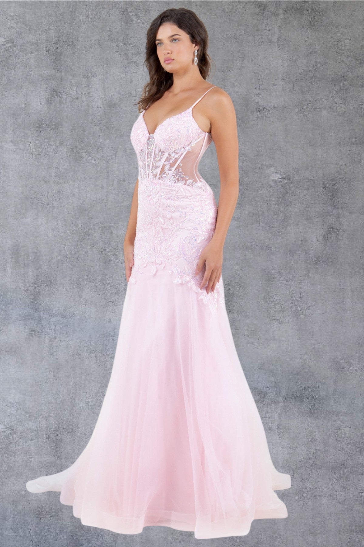 Embroidery Plunging Neckline Mermaid Party Dress by Cinderella Couture USA AS8276J