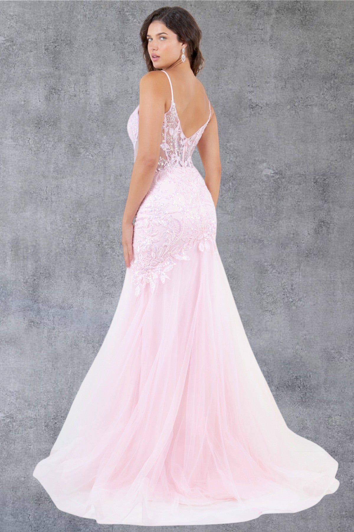 Embroidery Plunging Neckline Mermaid Party Dress by Cinderella Couture USA AS8276J