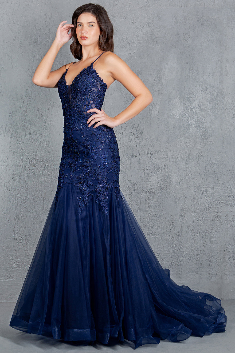 Embroidery V-Neckline Mermaid Party Dress by Cinderella Couture USA AS8178J