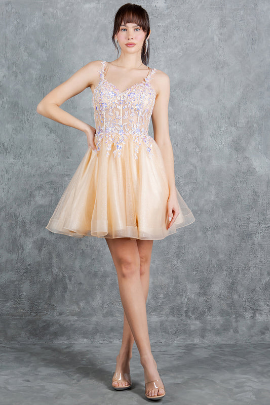 Sequin Plunging V-Neckline Short Party Dress by Cinderella Couture USA AS8305J