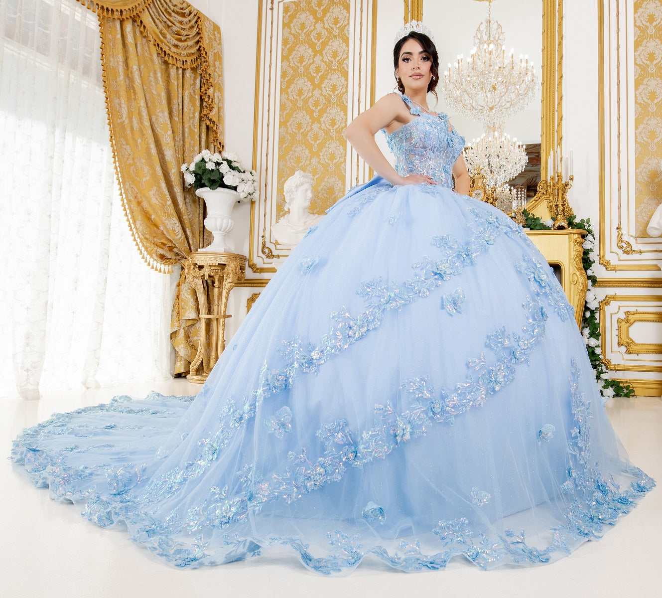 Two Tone with Tail Quinceanera Dress by Cinderella Couture USA AS8310J