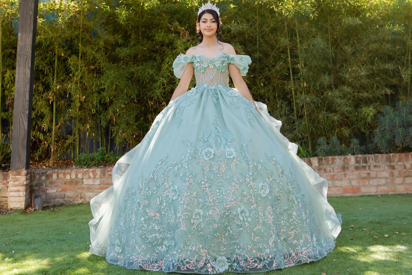 Super Long Off Shoulder Quinceanera Dress by Cinderella Couture USA AS8330J