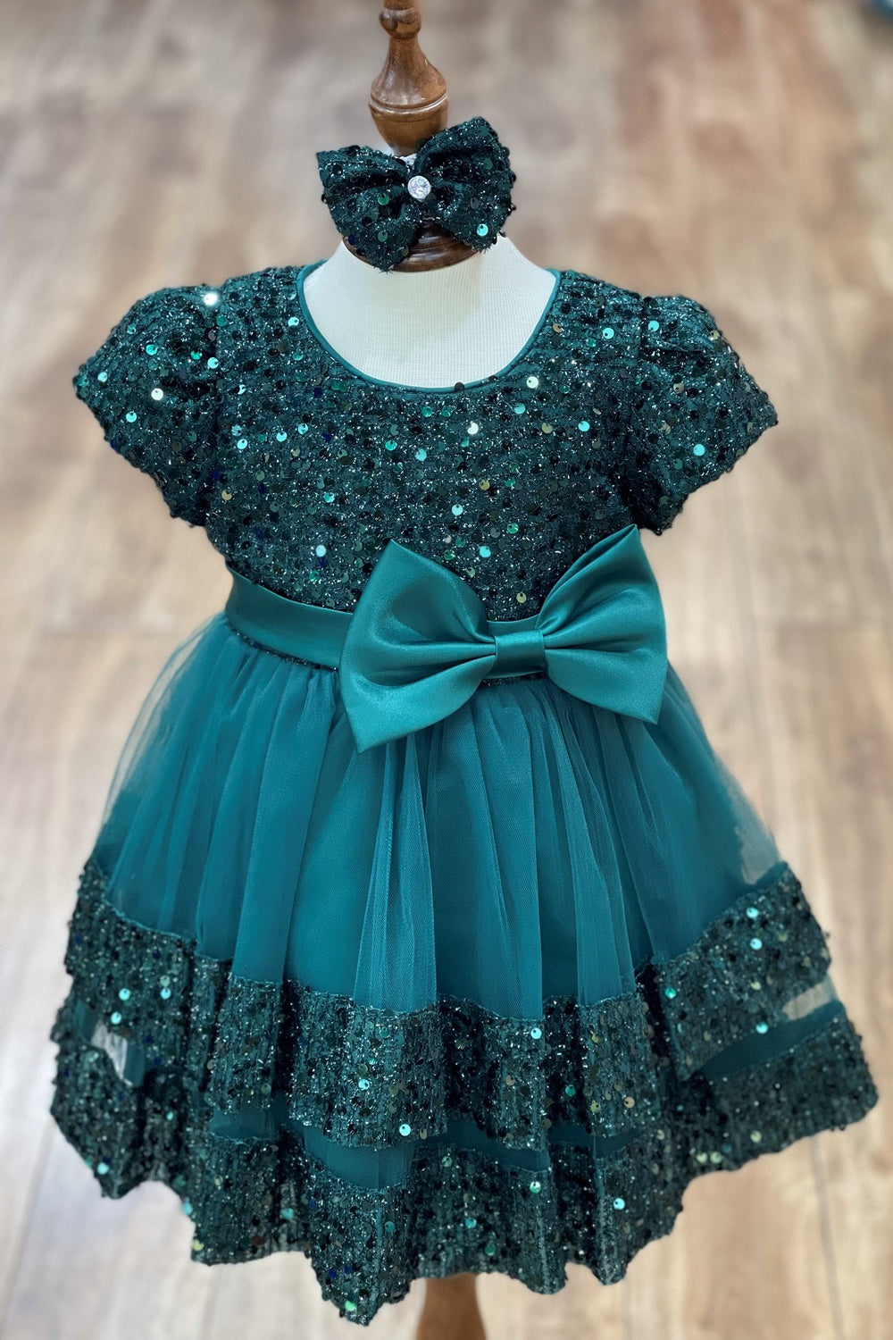 Sequin Stretch Velvet Ribbon Baby Dress by Cinderella Couture USA AS9137B