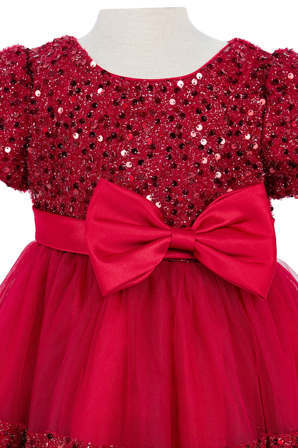 Sequin Stretch Velvet Ribbon Baby Dress by Cinderella Couture USA AS9137B