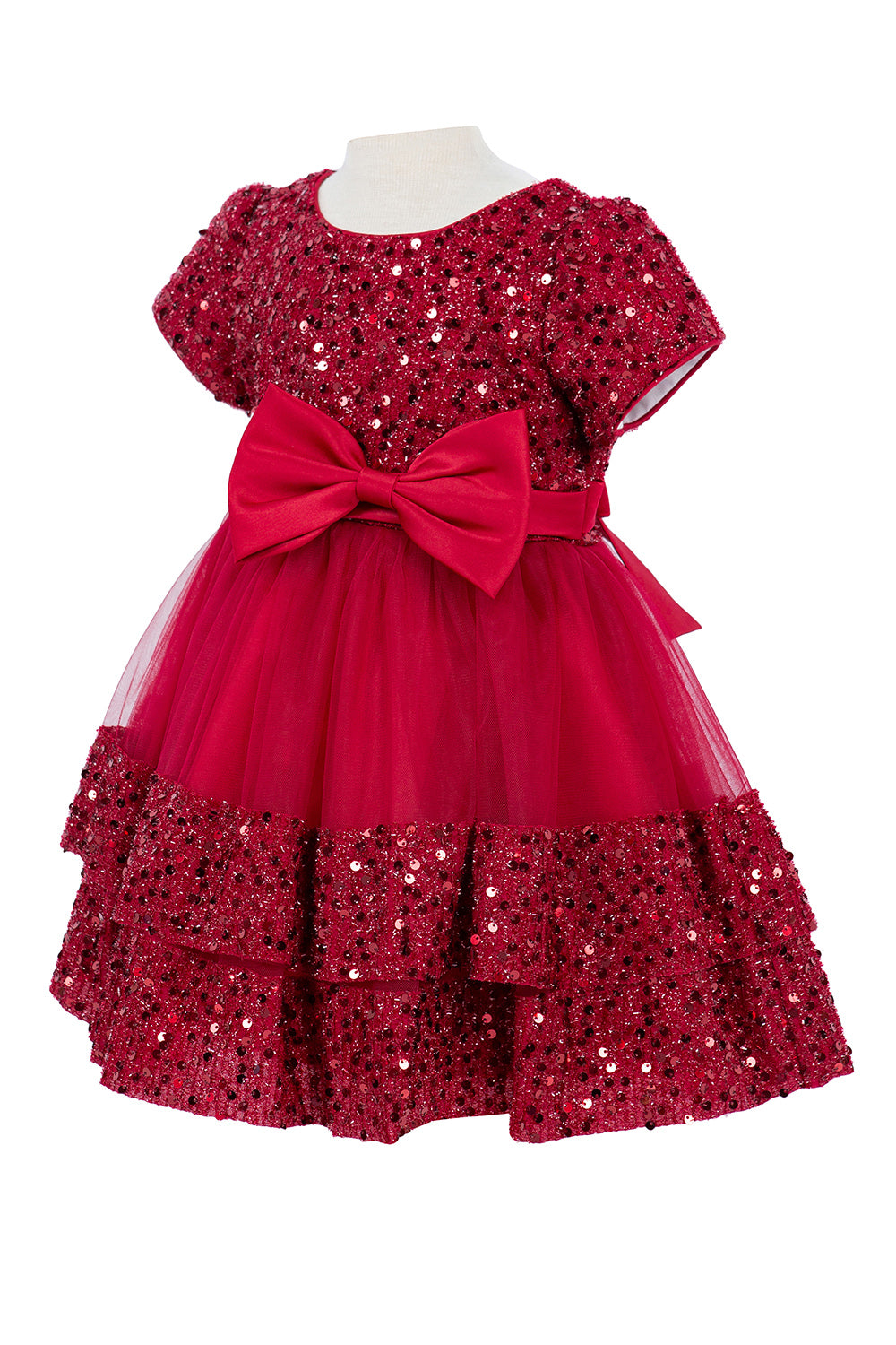 Sequin Stretch Velvet Ribbon Baby Dress by Cinderella Couture USA AS9137B