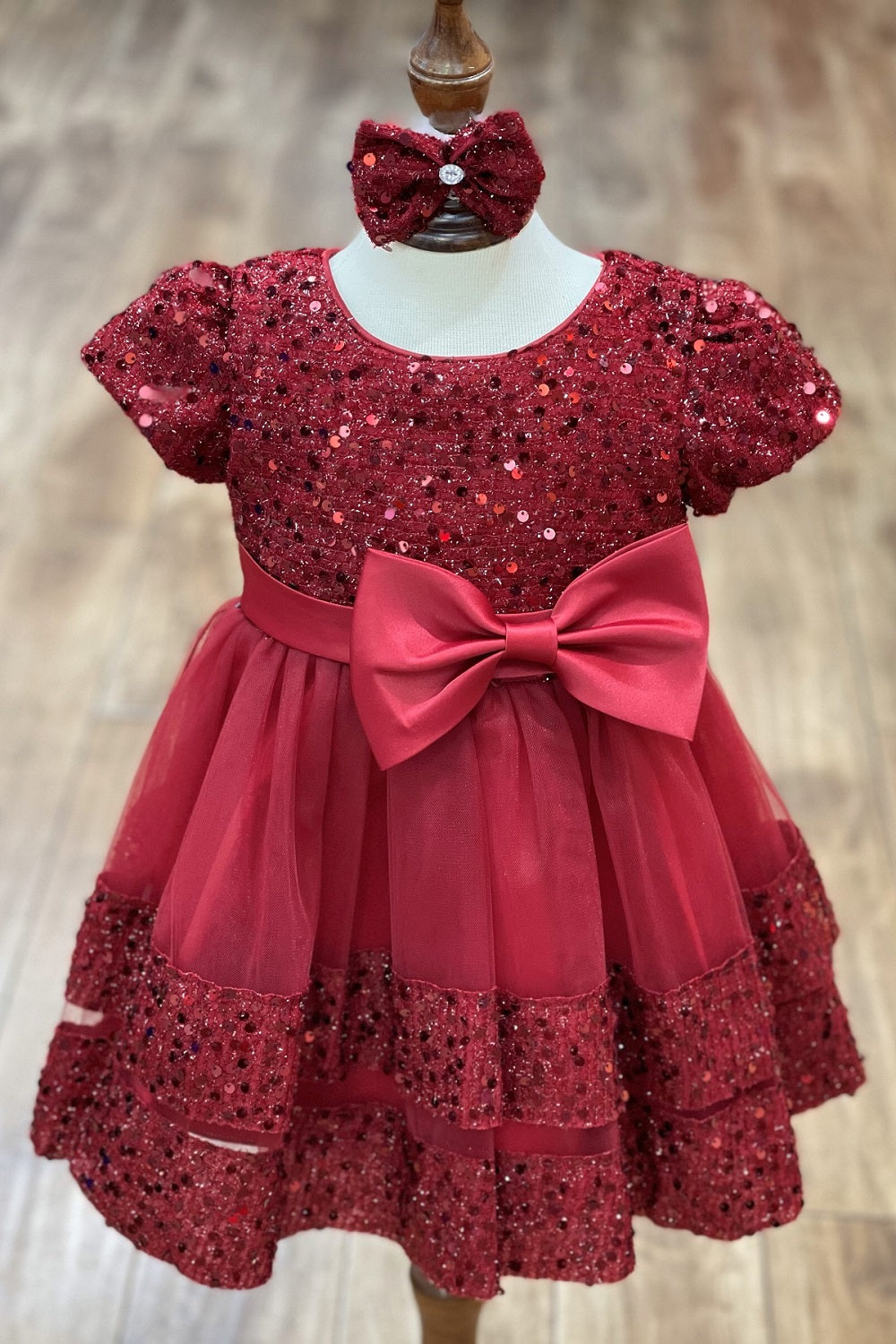 Sequin Stretch Velvet Ribbon Baby Dress by Cinderella Couture USA AS9137B
