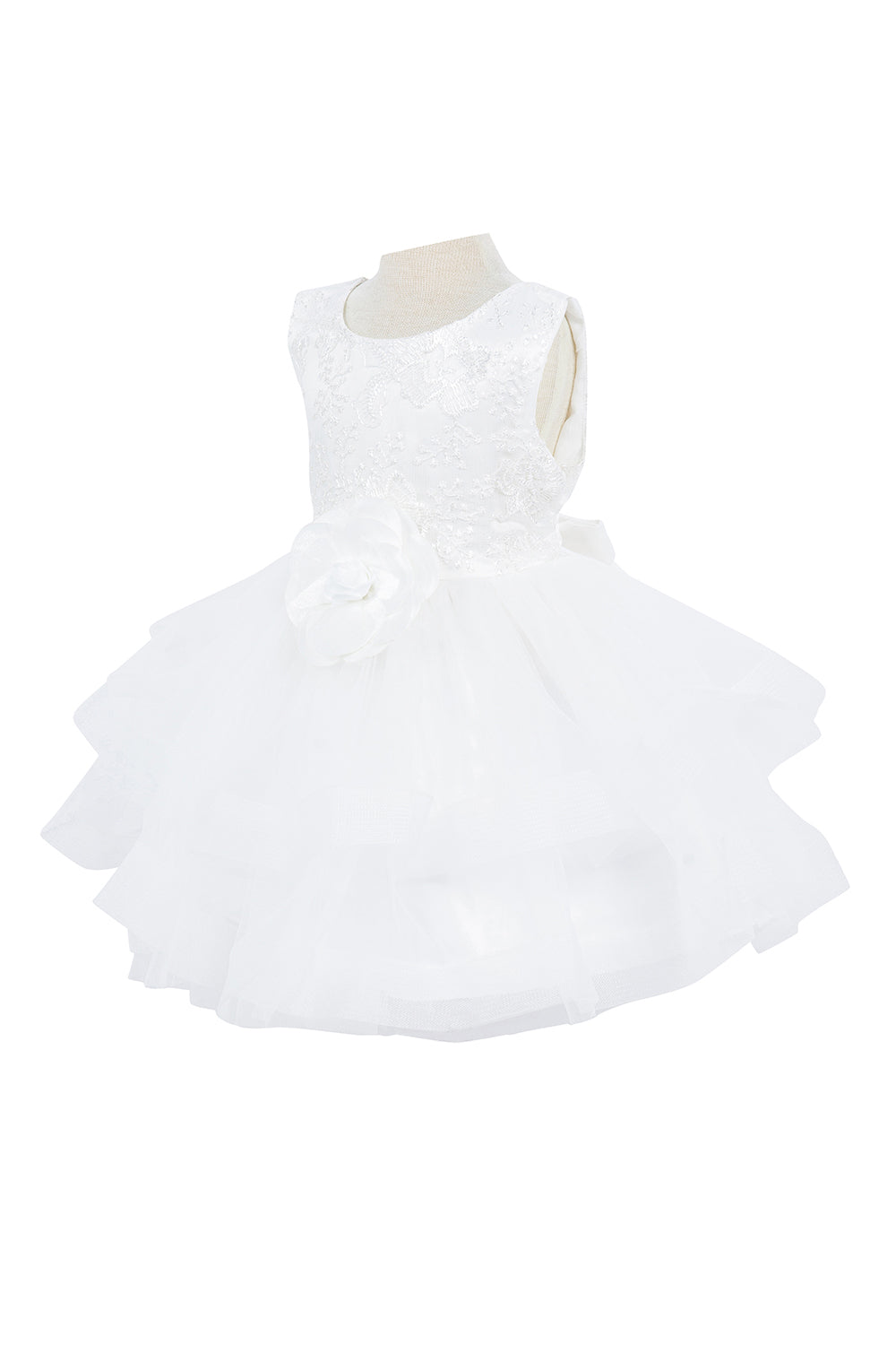 Elegant Sleeveless Lace with Faux Flower Baby Dress by Cinderella Couture USA AS9138B