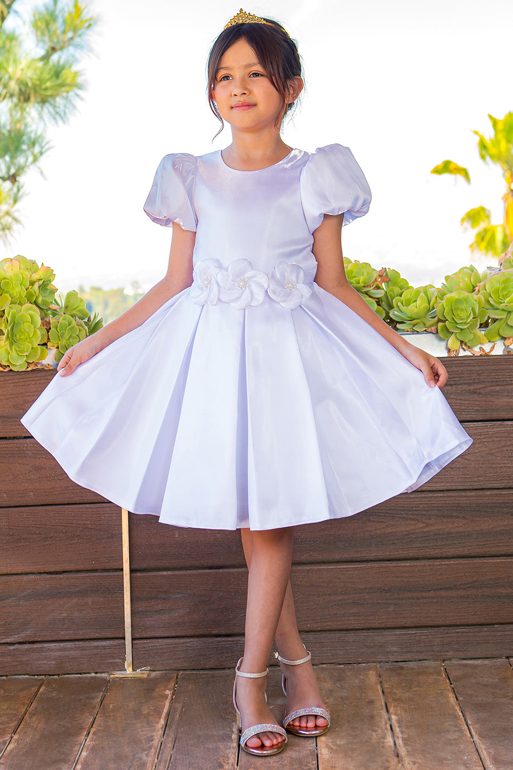 Girls Lala Erina Multi Color Puff Sleeve Pleated Flower Girl Dress 2 12 Ivory 12