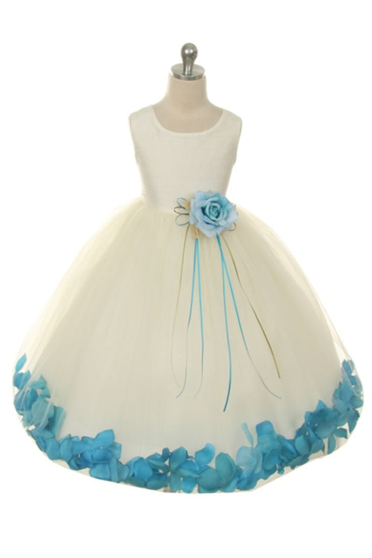 White Satin Flower Petal Flower Girl Dress by AS160B+ Kids Dream - Girl Formal Dresses