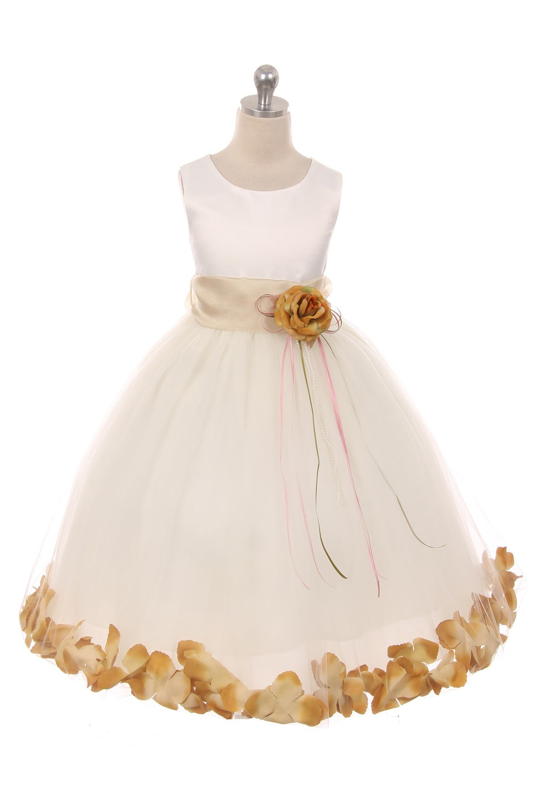 White Satin Flower Petal Flower Girl Dress by AS160B+ Kids Dream - Girl Formal Dresses