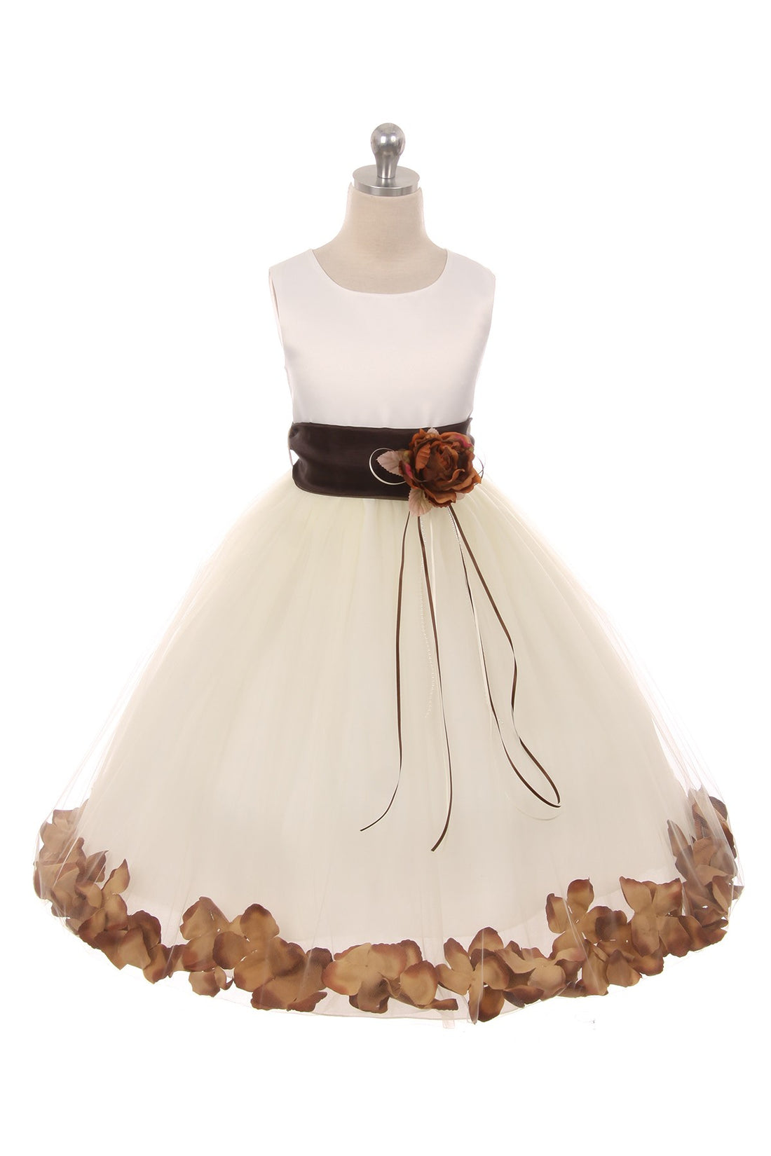White Satin Flower Petal Flower Girl Dress by AS160B+ Kids Dream - Girl Formal Dresses