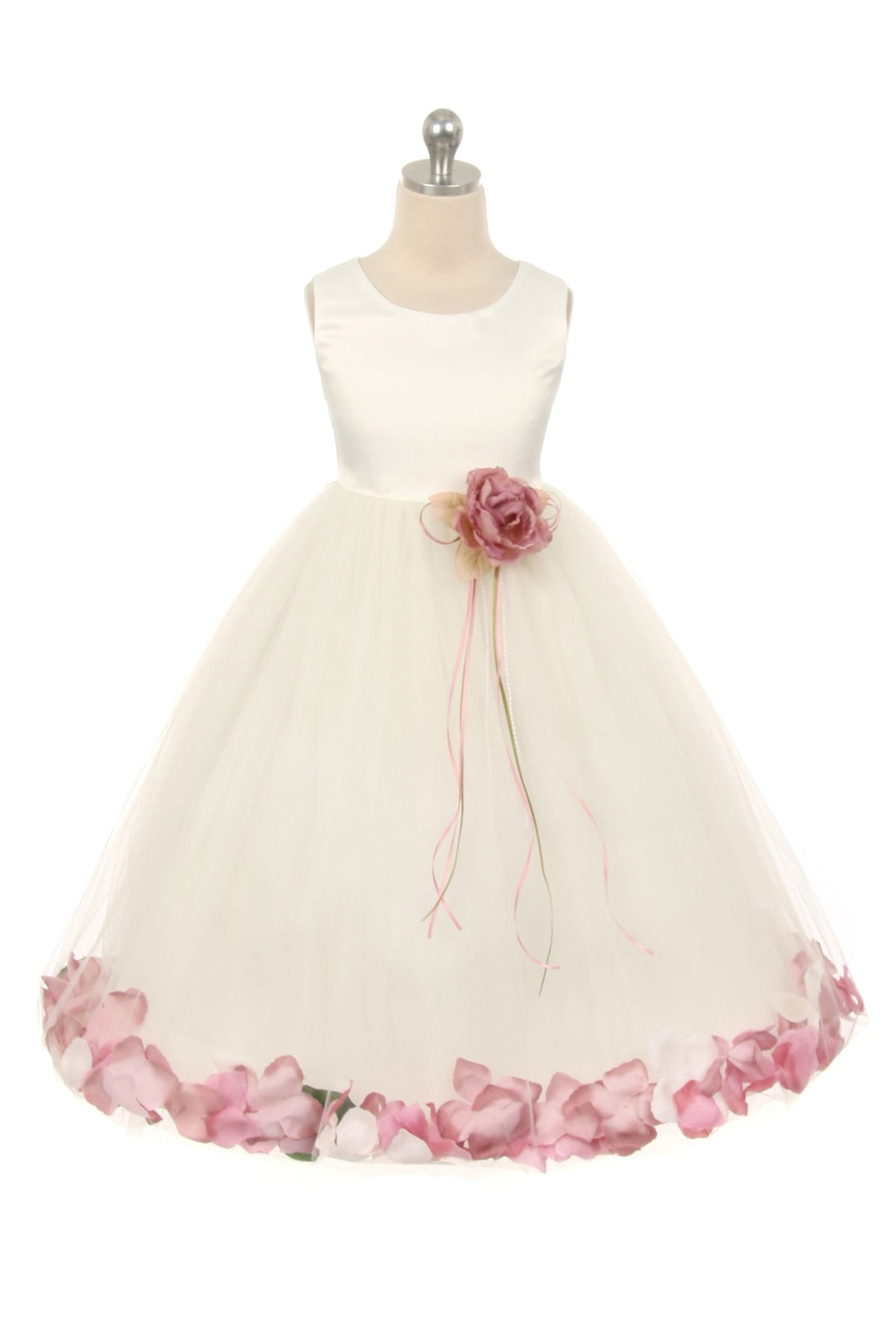 White Satin Flower Petal Flower Girl Dress by AS160B+ Kids Dream - Girl Formal Dresses