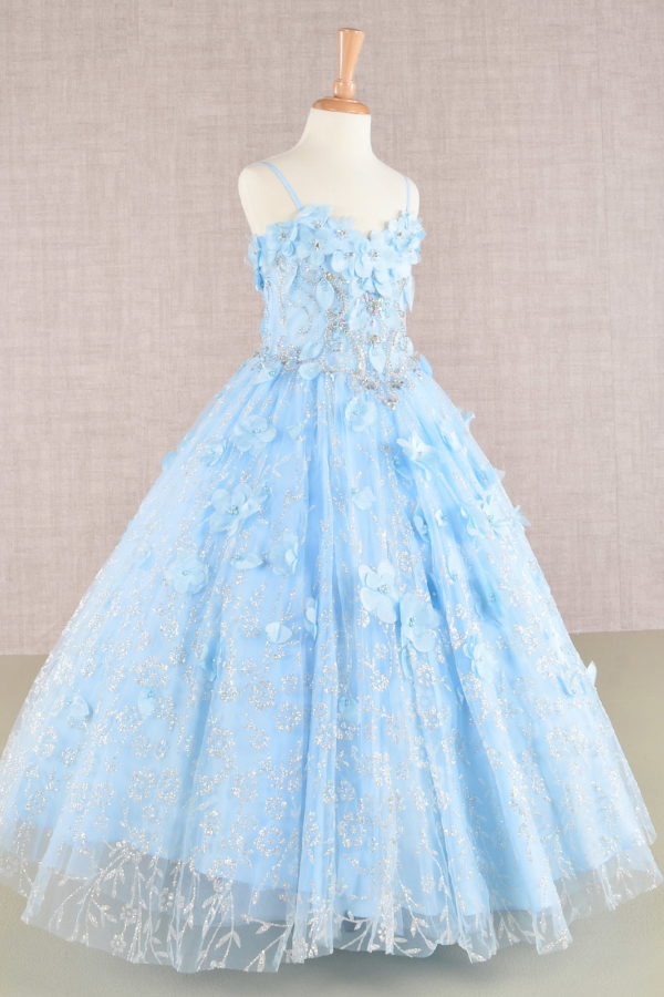 Glitter 3D Flower Spaghetti Strap Kids Dress by Elizabeth K - GK105