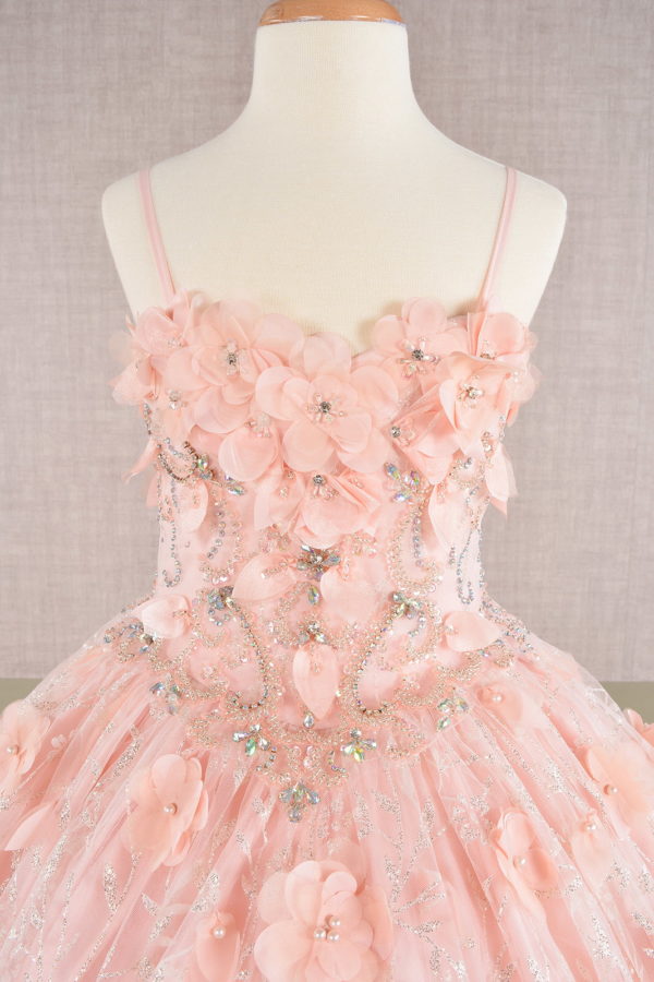 Glitter 3D Flower Spaghetti Strap Kids Dress by Elizabeth K - GK105