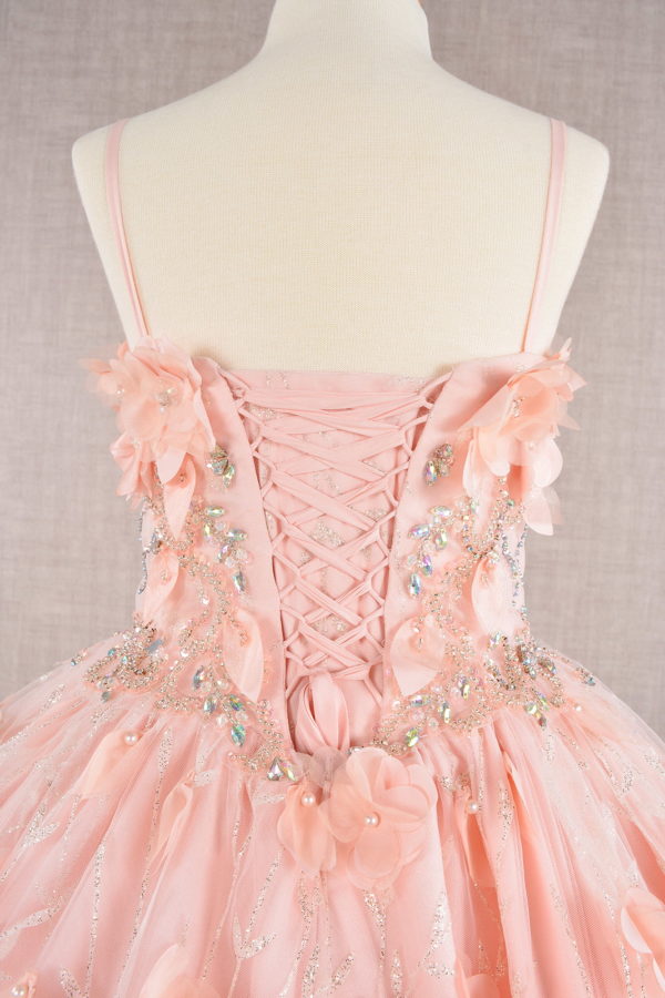 Glitter 3D Flower Spaghetti Strap Kids Dress by Elizabeth K - GK105